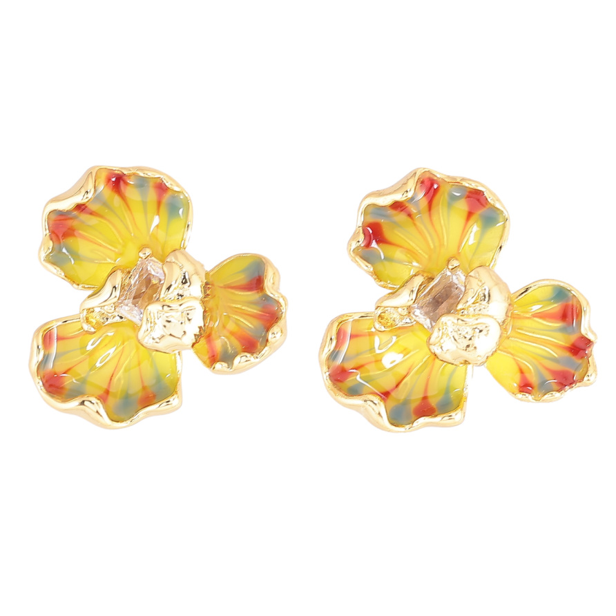 Сережки Xuping QQMM Позолота 14K пусети «Квіточки з кольоровою емаллю та кристалами» фото №1