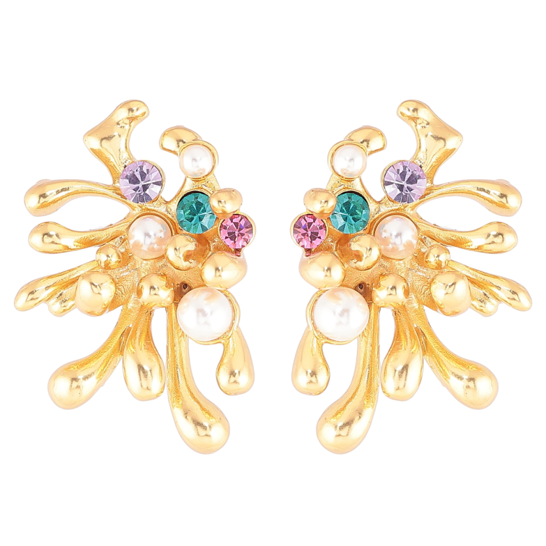 Серьги Xuping QQMM Позолота 14K пусеты Брызги с цветными кристаллами и жемчужинами фото №1