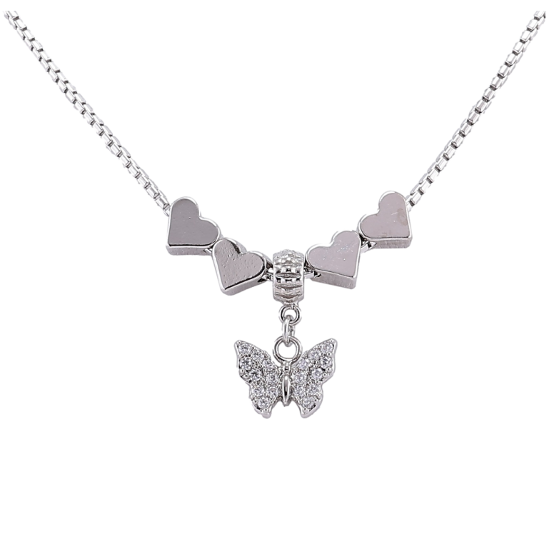 Подвеска на цепочке Xuping Родий Сердечки с бабочкой размер 42-47см х 1.5мм фото №1