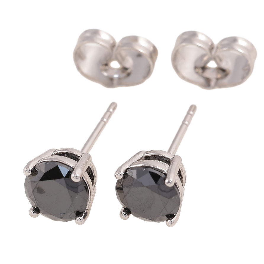 Сережки Xuping Родій пусети «Чорні фіаніти в 4-х крапановій оправі» ø 6мм фото №1