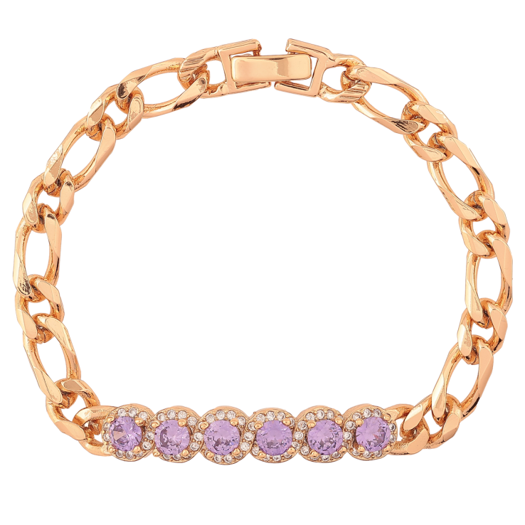 Браслет Xuping Позолота 18K «Ланцюжок зі вставкою бузкові фіаніти з цирконієм» довжина 17.5см х 7мм фото №5