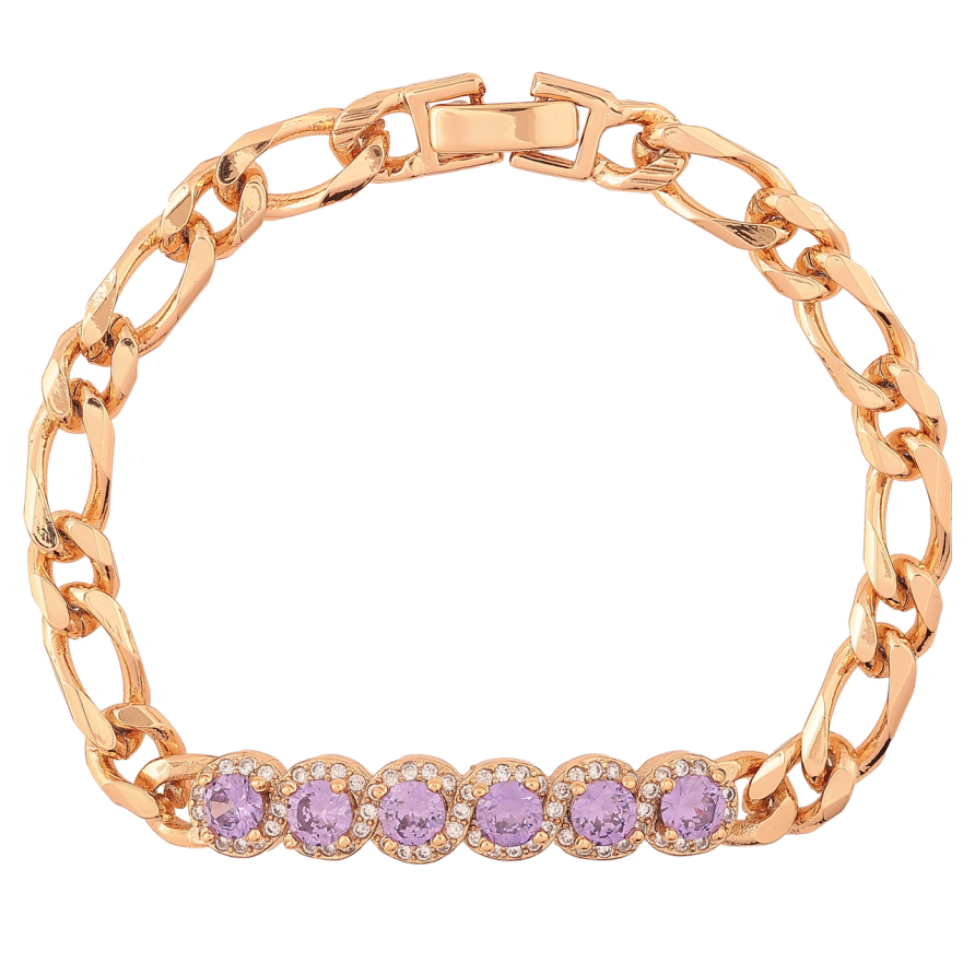 Браслет Xuping Позолота 18K «Ланцюжок зі вставкою бузкові фіаніти з цирконієм» довжина 17.5см х 7мм фото №1