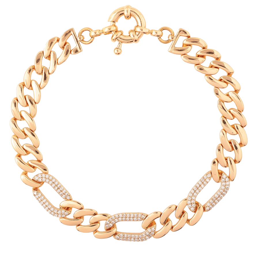 Браслет Xuping Позолота 18K Цепочка Панцирная с инкрустацией цирконием длинна 19см х 8мм фото №1