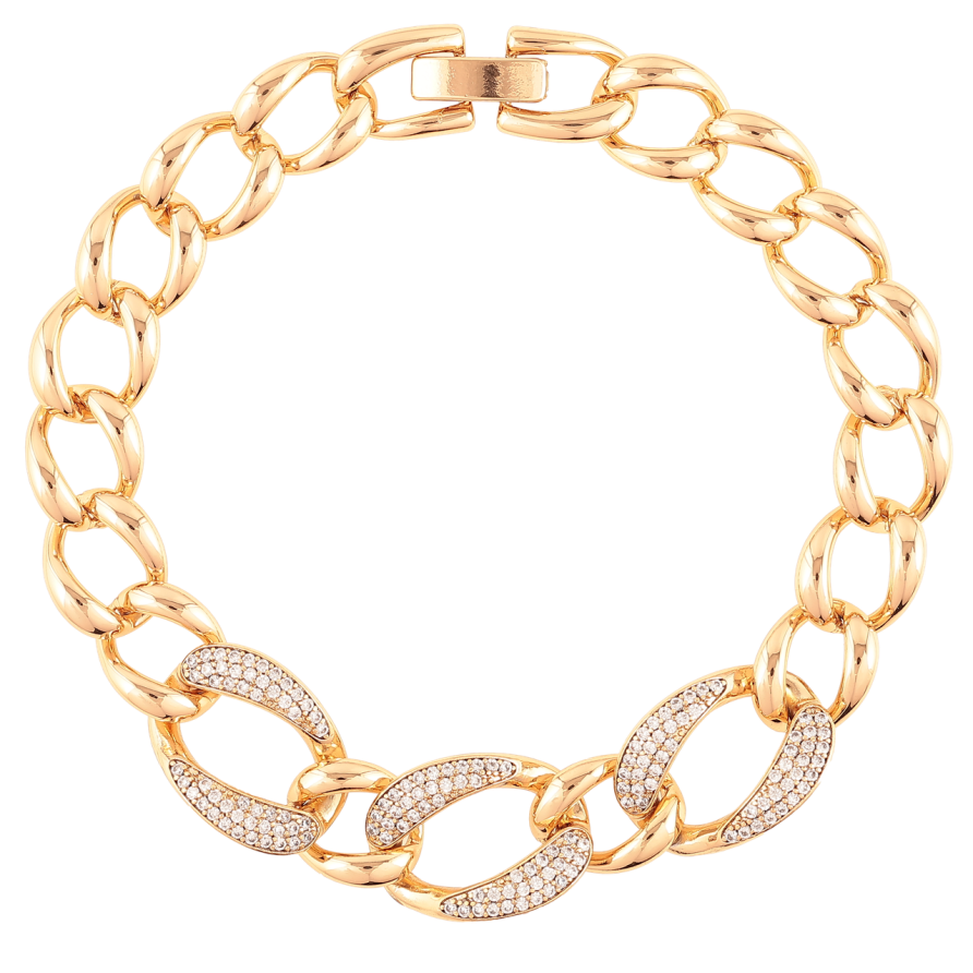 Браслет Xuping Позолота 18K «Ланцюжок Панцирний з інкрустацією цирконієм» довжина 18.5см х 8мм фото №1