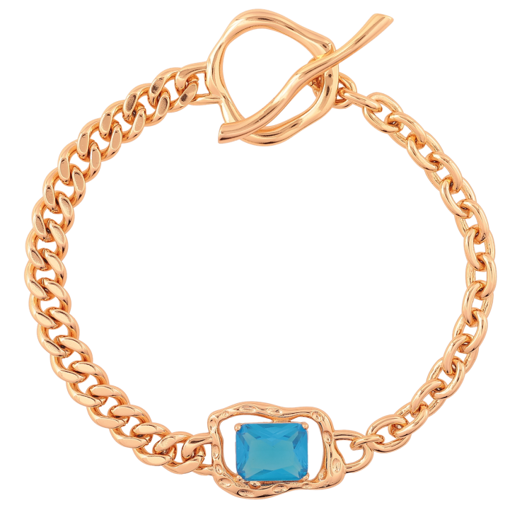 Браслет Xuping Позолота 18K «Ланцюжок Панцирний та вставка з блакитним фіанітом» довжина 19см х 5мм фото №10