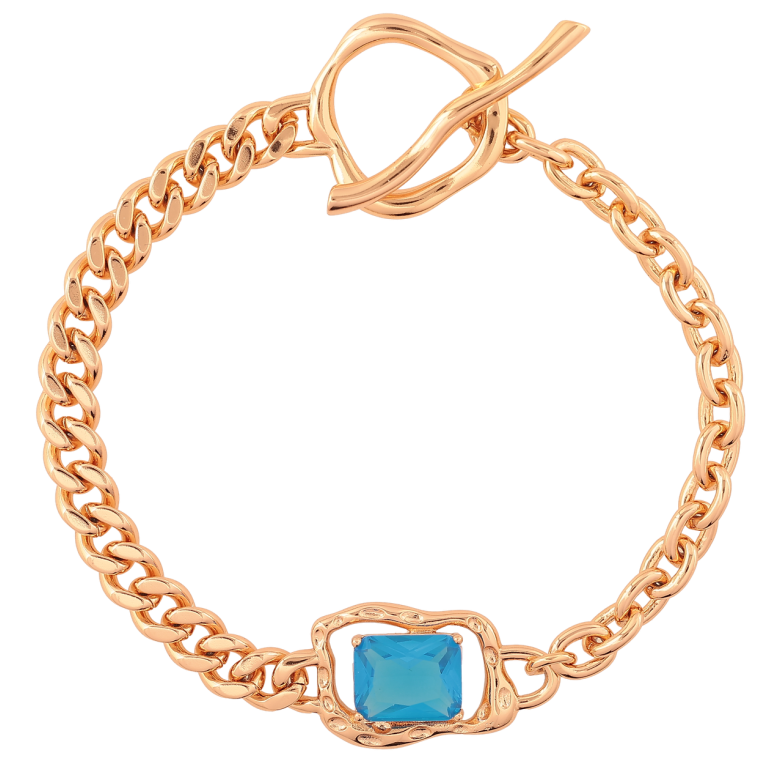 Браслет Xuping Позолота 18K Цепочка Панцирная и вставка с голубым фианитом длинна 19см х 5мм фото №1