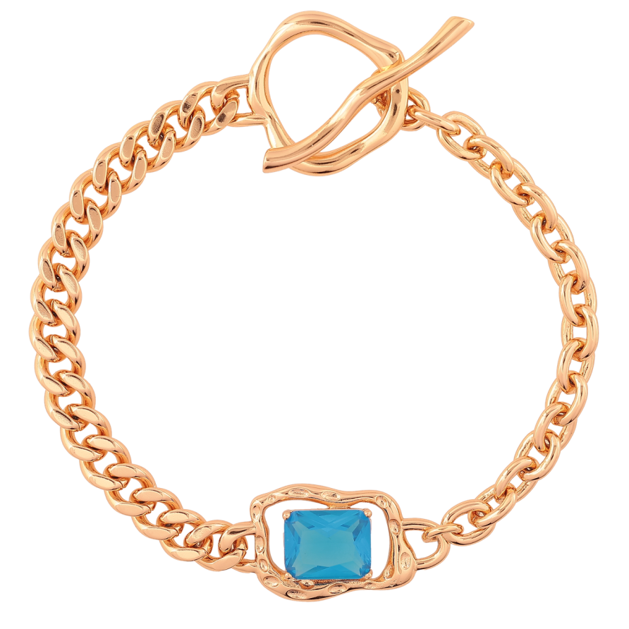 Браслет Xuping Позолота 18K «Ланцюжок Панцирний та вставка з блакитним фіанітом» довжина 19см х 5мм фото №1
