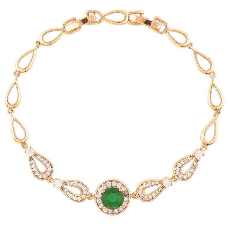 Браслет Xuping Позолота 18K Инкрустация цирконием с зеленым фианитом длинна с доп. замком 17,19см х 5мм фото №1