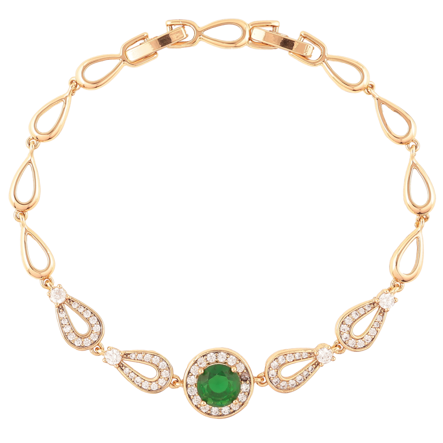 Браслет Xuping Позолота 18K Инкрустация цирконием с зеленым фианитом длинна с доп. замком 17,19см х 5мм фото №1