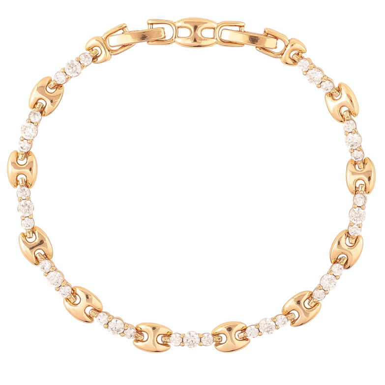 Браслет Xuping Позолота 18K Дорожка циркония с декоративными звеньями длинна с доп. замком 16.5,18.5см х 5мм фото №3