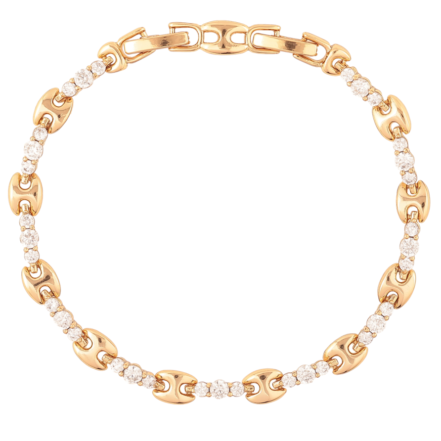 Браслет Xuping Позолота 18K Дорожка циркония с декоративными звеньями длинна с доп. замком 16.5,18.5см х 5мм фото №1