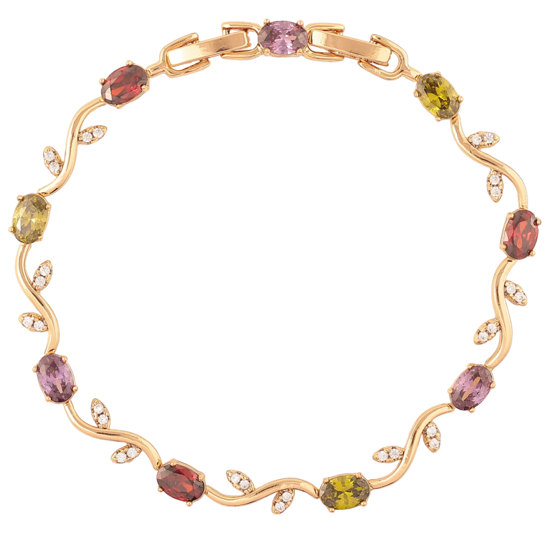 Браслет Xuping Позолота 18K «Квітковий візерунок з кольоровими фіанітами» довжина з доп. замком 16.5-18.5см х 5мм фото №1