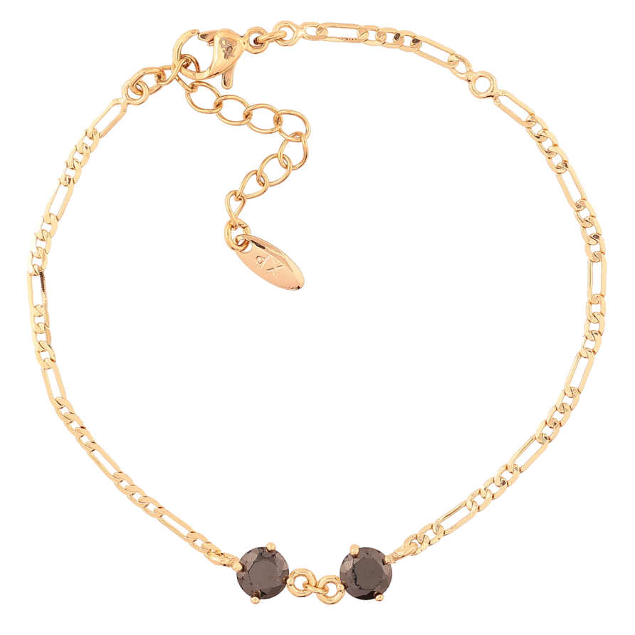 Браслет Xuping Позолота 18K Цепочка Фигаро с черными фианитами длинна с доп. цепочкой 16-19.5см х 2мм фото №1