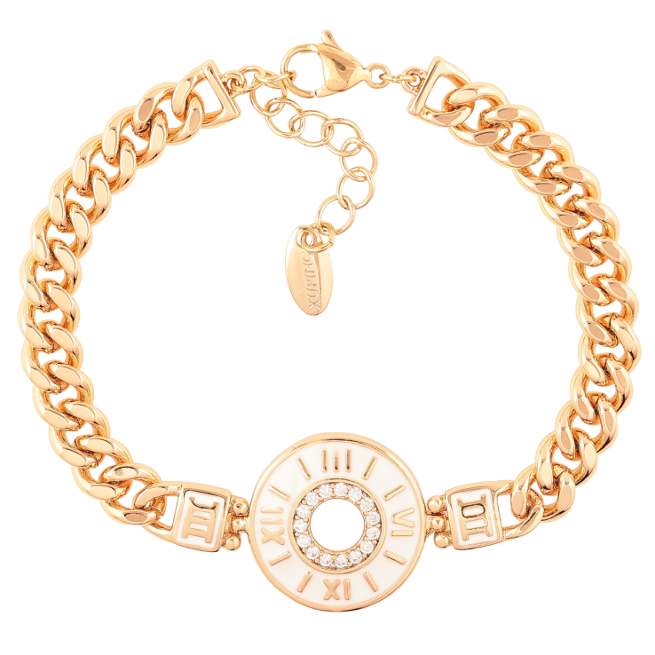 Браслет Xuping Позолота 18K «Годинник з емаллю і цирконієм» довжина з доп. ланцюжком 17-20.5см х 6мм фото №8