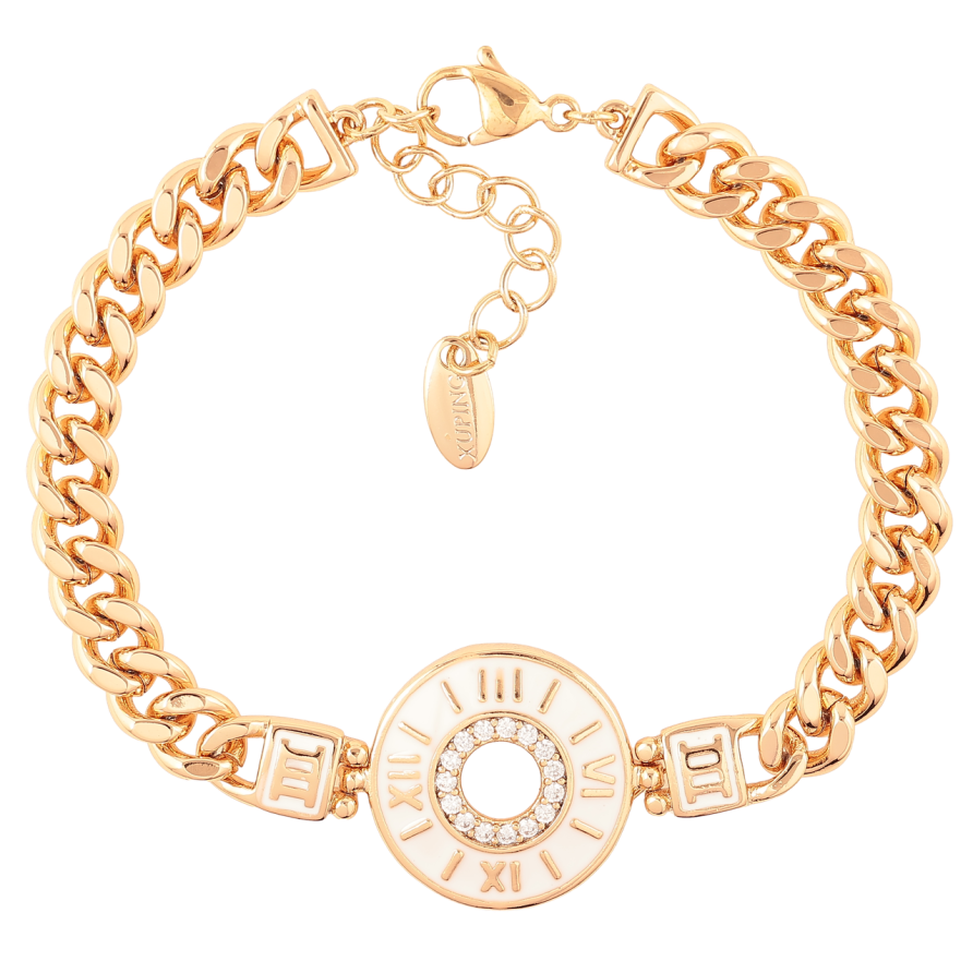 Браслет Xuping Позолота 18K «Годинник з емаллю і цирконієм» довжина з доп. ланцюжком 17-20.5см х 6мм фото №1