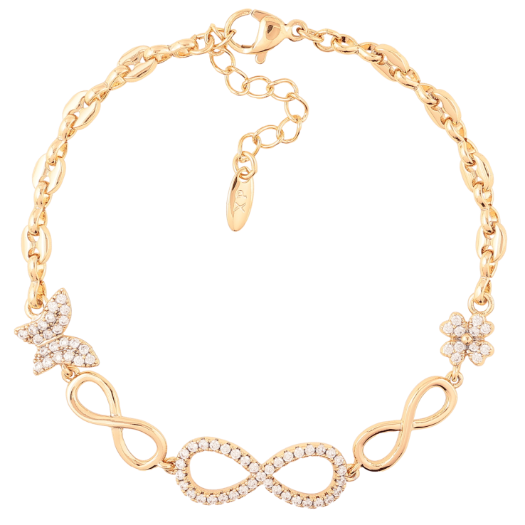Браслет Xuping Позолота 18K «Нескінченність з метеликом» довжина з доп. ланцюжком 17-20.5см х 4мм фото №4