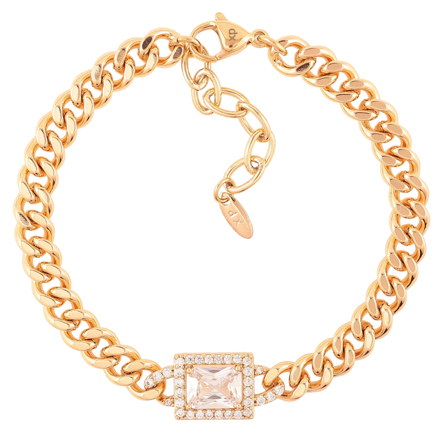 Браслет Xuping Позолота 18K «Ланцюжок «Панцирний з кришталевою вставкою» довжина з доп. ланцюжком 17-20см х 6мм фото №1