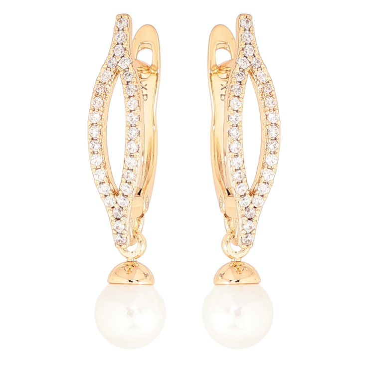 Сережки Xuping Позолота 18K англійський замок «Перлинні підвіски» ø 6мм фото №3