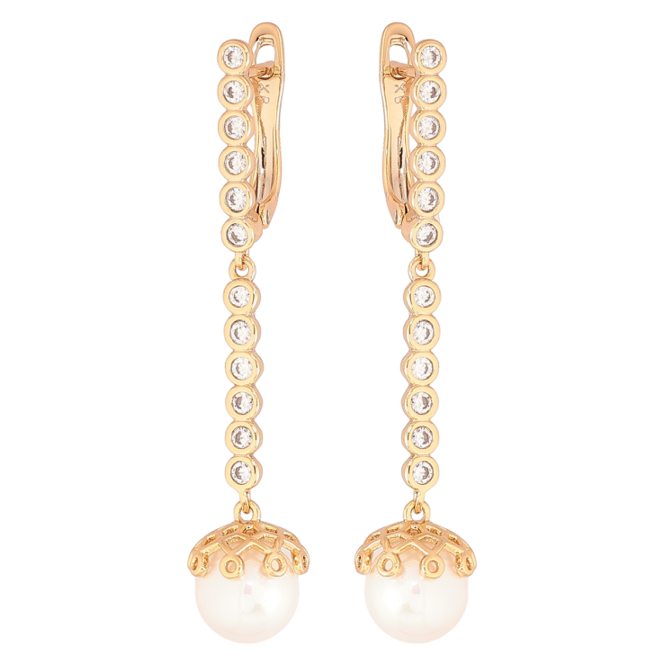 Серьги Xuping Позолота 18K английский замок Жемчужные подвески с дорожками циркония фото №16