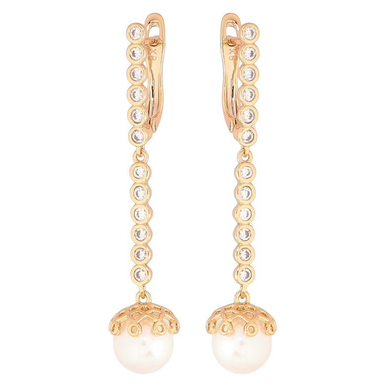 Серьги Xuping Позолота 18K английский замок Жемчужные подвески с дорожками циркония фото №3