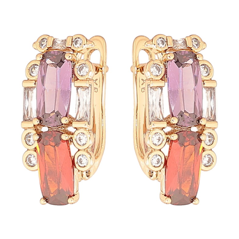 Серьги Xuping Позолота 18K английский замок Узор с цветными фианитами и цирконием фото №1