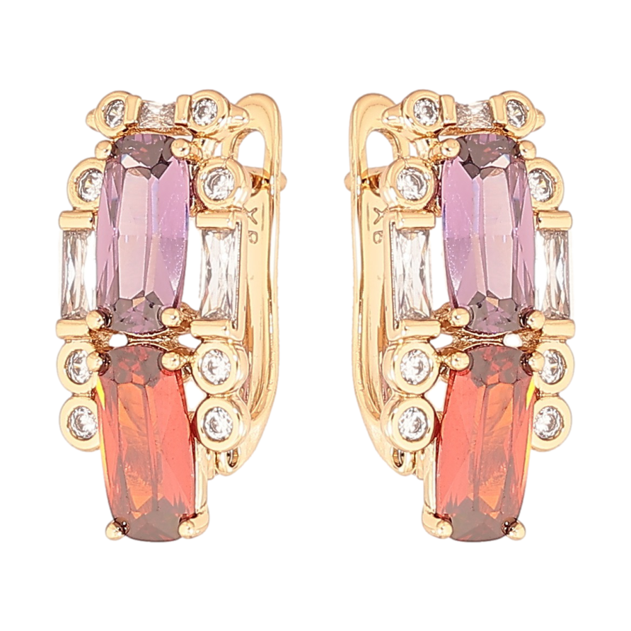 Серьги Xuping Позолота 18K английский замок Узор с цветными фианитами и цирконием фото №1