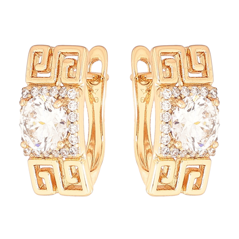 Сережки Xuping Позолота 18K англійський замок «Різьблений візерунок з фіанітами» фото №1