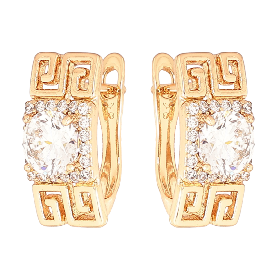 Сережки Xuping Позолота 18K англійський замок «Різьблений візерунок з фіанітами» фото №1