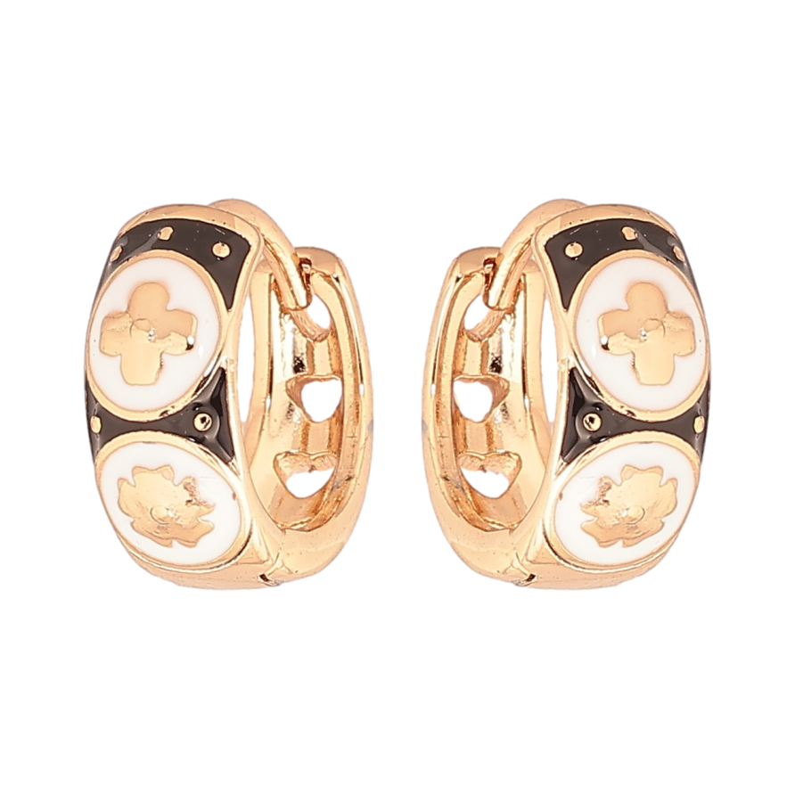 Серьги Xuping Позолота 18K колечки Узор с черно-белой эмалью фото №1 Серьги Xuping Позолота 18K колечки Узор с черно-белой эмалью фото №1