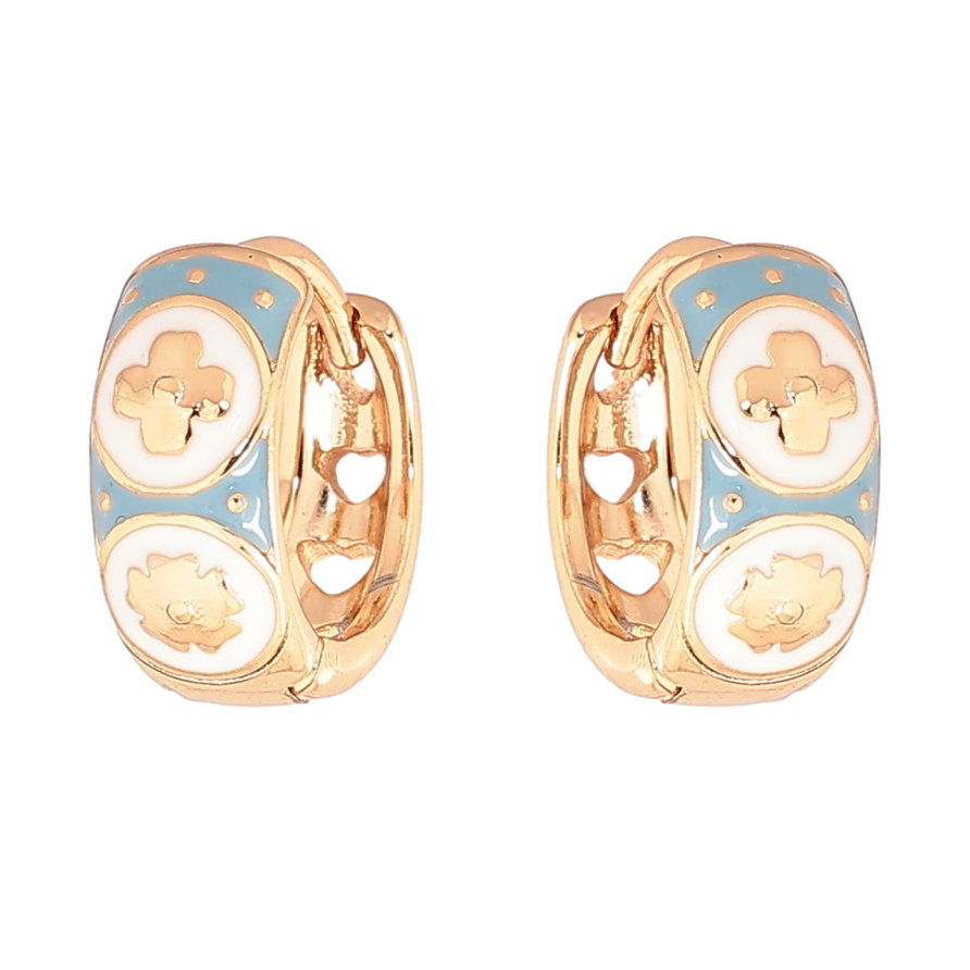 Сережки Xuping Позолота 18K колечка «Візерунок з біло-блакитною емаллю» фото №1 Сережки Xuping Позолота 18K колечка «Візерунок з біло-блакитною емаллю» фото №1