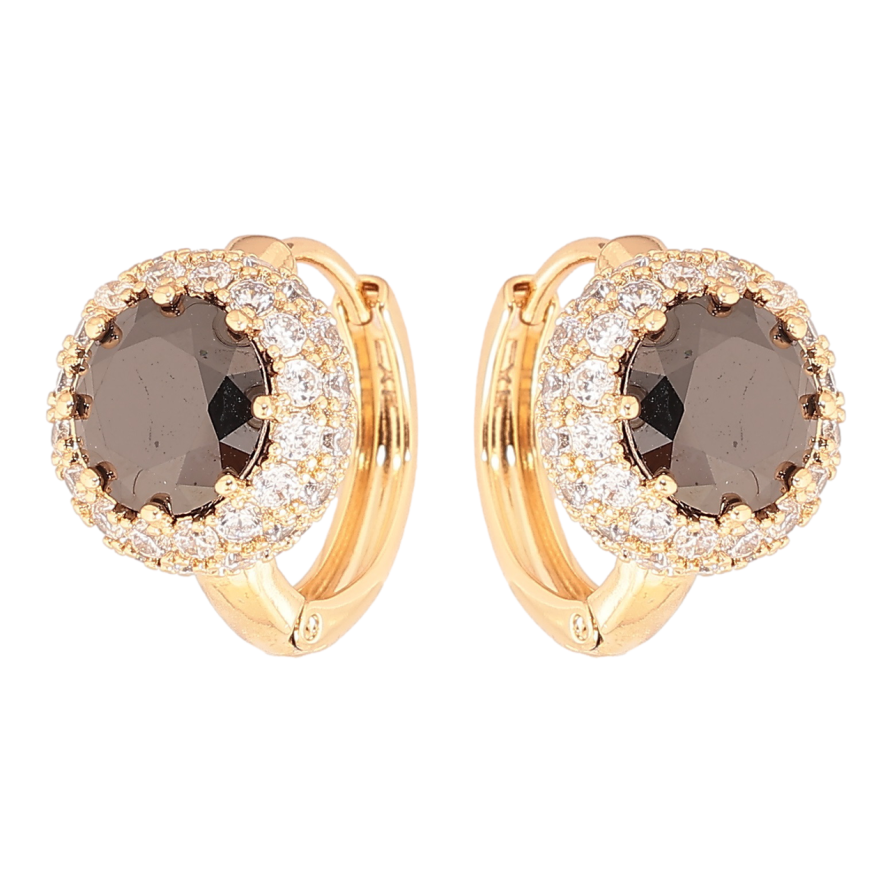 Серьги Xuping Позолота 18K колечки Черные фианиты в обрамлении циркония фото №1 Серьги Xuping Позолота 18K колечки Черные фианиты в обрамлении циркония фото №1