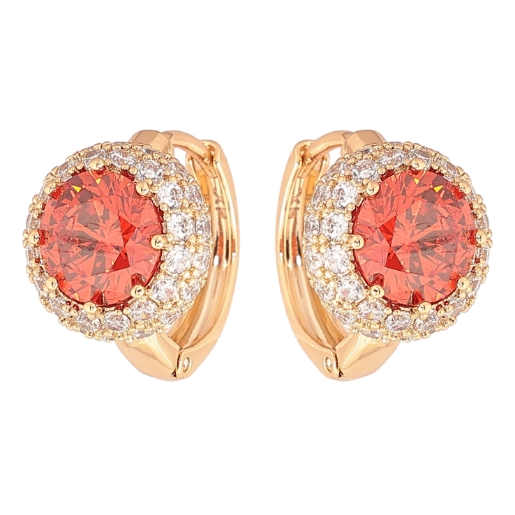 Серьги Xuping Позолота 18K колечки Красные фианиты в обрамлении циркония фото №3 Серьги Xuping Позолота 18K колечки Красные фианиты в обрамлении циркония фото №3