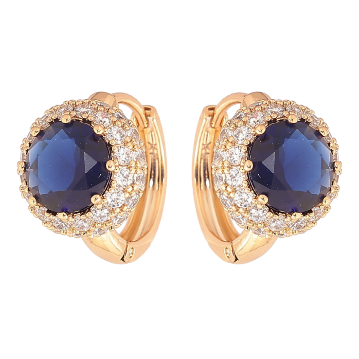 Серьги Xuping Позолота 18K колечки Синие фианиты в обрамлении циркония фото №12