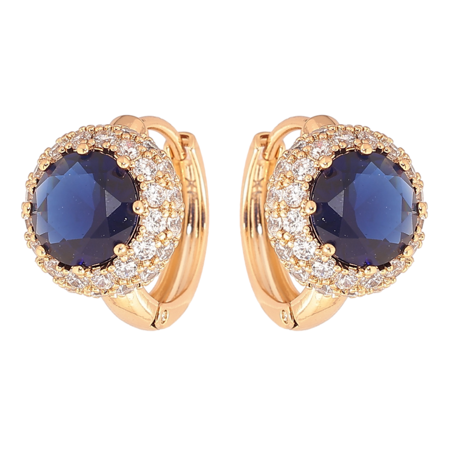 Серьги Xuping Позолота 18K колечки Синие фианиты в обрамлении циркония фото №1