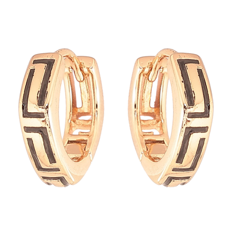 Серьги Xuping Позолота 18K колечки Узор черной эмалью фото №4 Серьги Xuping Позолота 18K колечки Узор черной эмалью фото №4