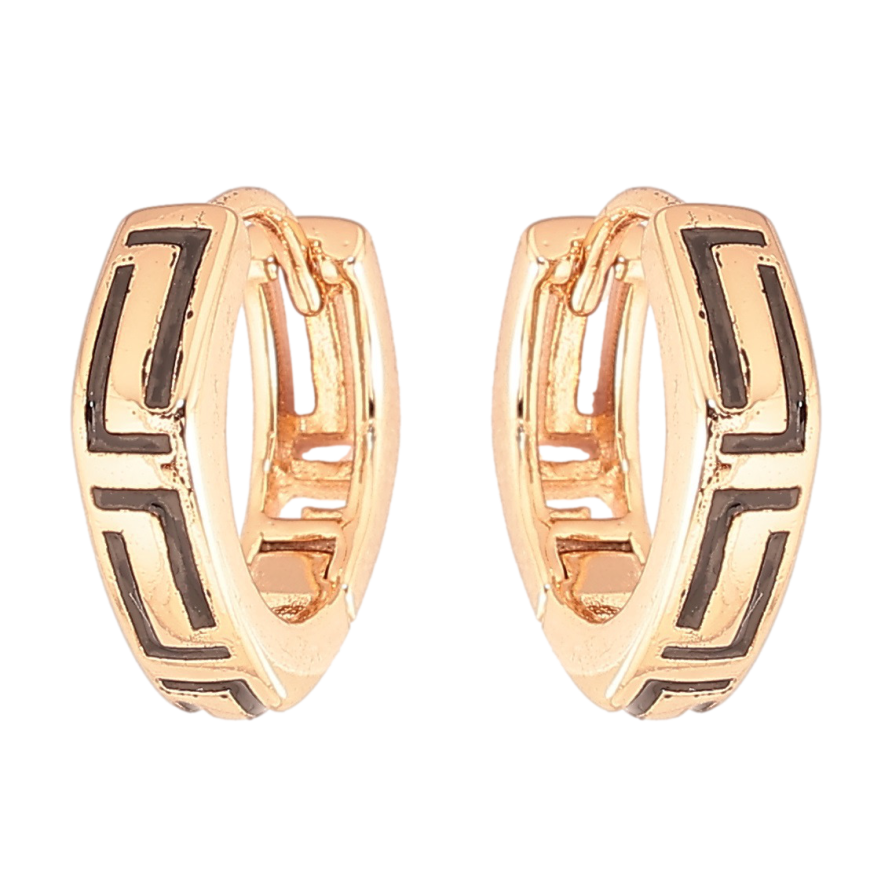 Сережки Xuping Позолота 18K колечка «Візерунок чорною емаллю» фото №1