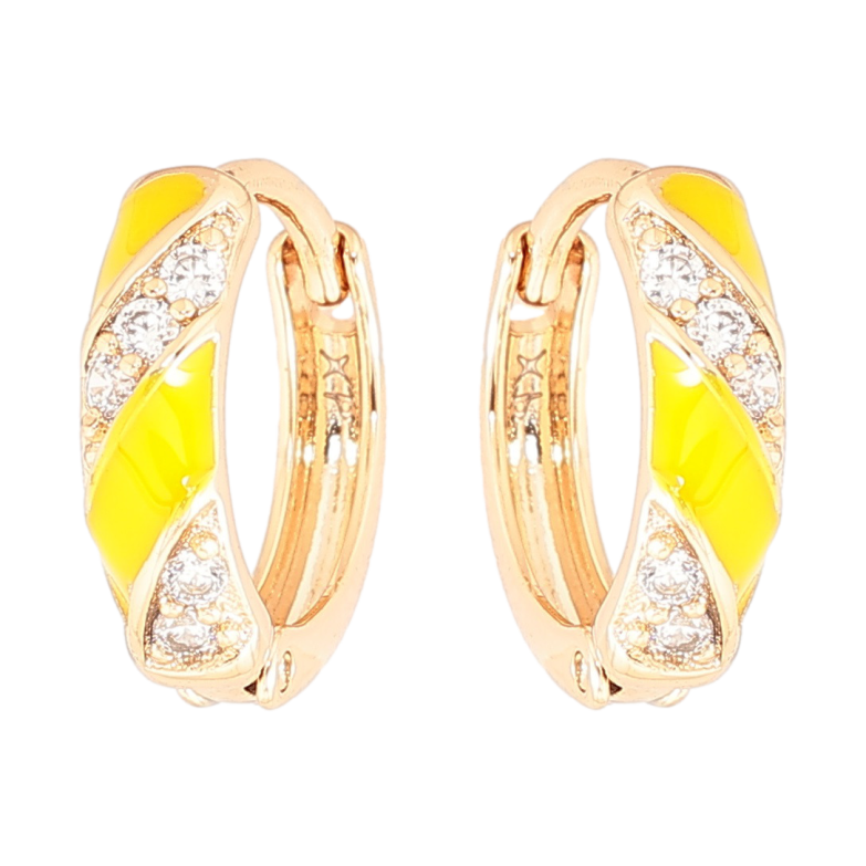 Сережки Xuping Позолота 18K колечка «Візерунок з жовтою емаллю і цирконієм» фото №1 Сережки Xuping Позолота 18K колечка «Візерунок з жовтою емаллю і цирконієм» фото №1