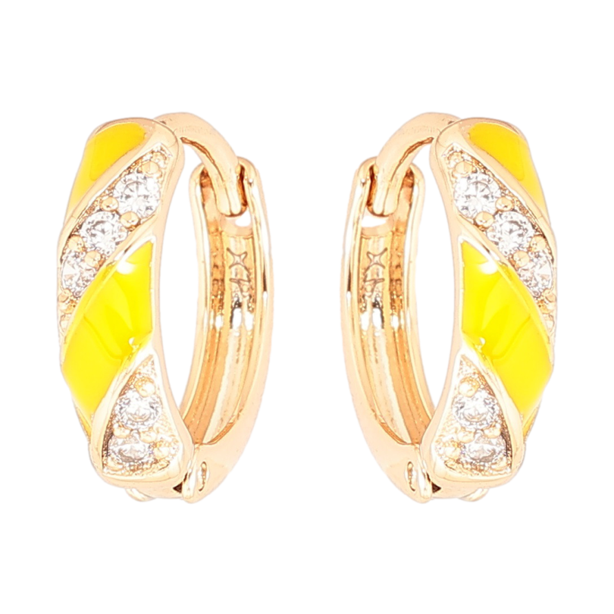 Серьги Xuping Позолота 18K колечки Узор с желтой эмалью и цирконием фото №1 Серьги Xuping Позолота 18K колечки Узор с желтой эмалью и цирконием фото №1