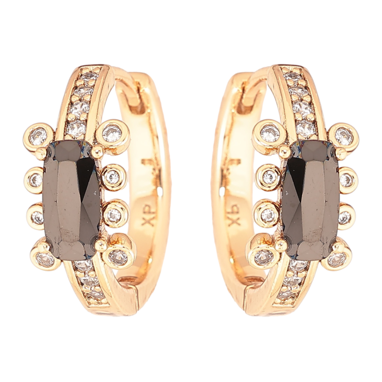 Сережки Xuping Позолота 18K колечка «Візерунок з цирконієм і чорними фіанітами» фото №1 Сережки Xuping Позолота 18K колечка «Візерунок з цирконієм і чорними фіанітами» фото №1