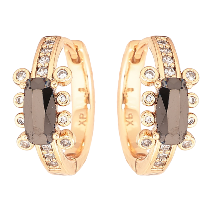 Серьги Xuping Позолота 18K колечки Узор с цирконием и черными фианитами фото №1 Серьги Xuping Позолота 18K колечки Узор с цирконием и черными фианитами фото №1