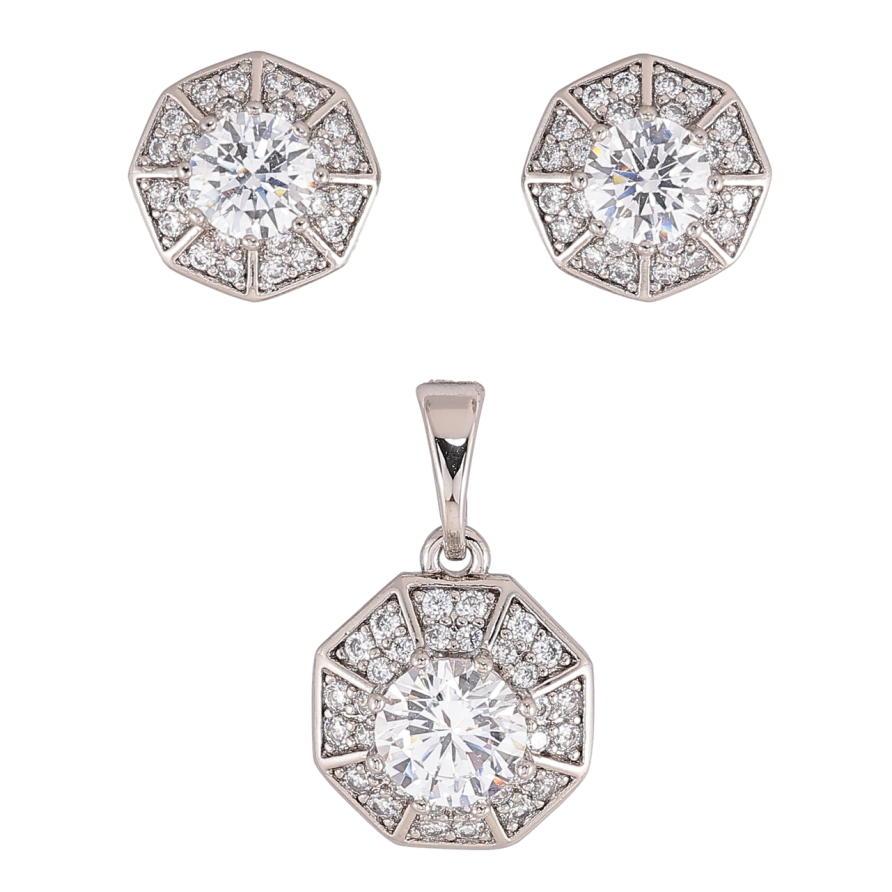 Набір Xuping Родій Сережки Кулон «Багатогранники з цирконієм» фото №1