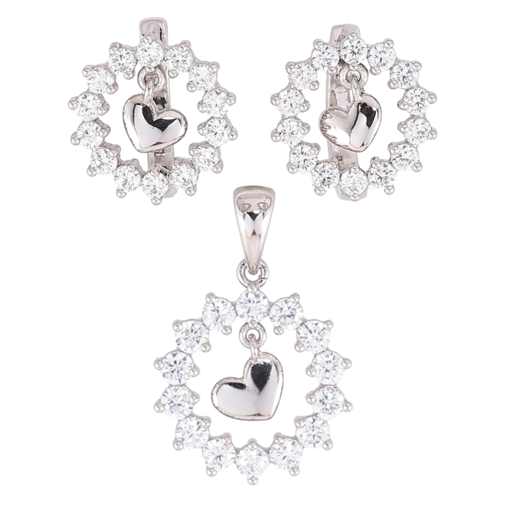 Набір Xuping Родій Сережки Кулон «Колечка цирконію з підвісками сердечка» фото №22 Набір Xuping Родій Сережки Кулон «Колечка цирконію з підвісками сердечка» фото №22
