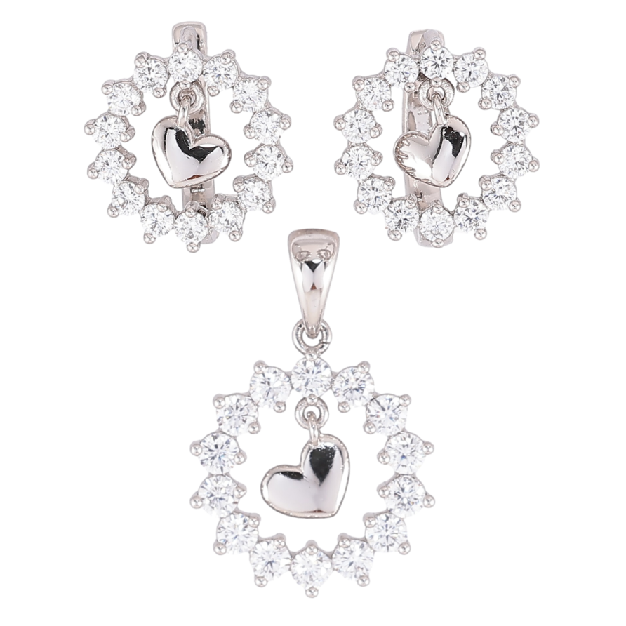 Набір Xuping Родій Сережки Кулон «Колечка цирконію з підвісками сердечка» фото №1