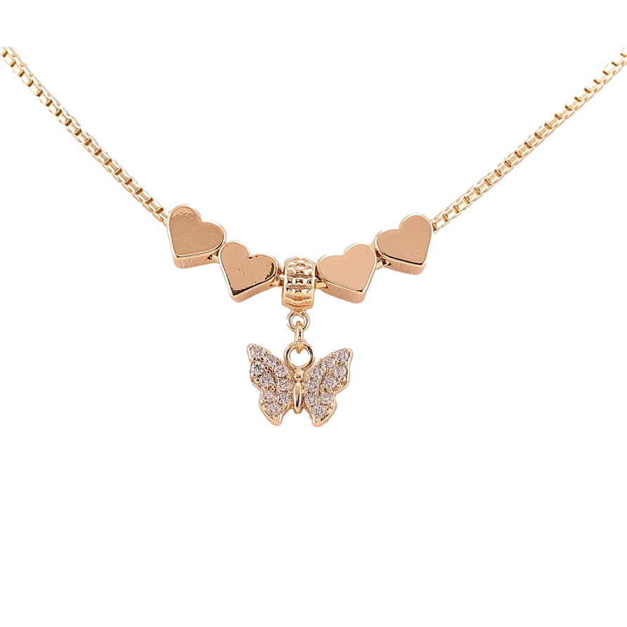 Підвіска на ланцюжку Xuping Позолота 18K «Сердечка з метеликом» довжина 42-48см х 1.5мм фото №1