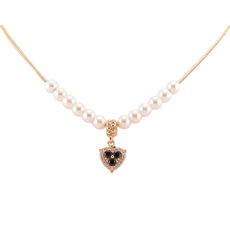 Підвіска на ланцюжку Xuping Позолота 18K «Чорні фіаніти з цирконієм з перловими намистинами» довжина 42-47см х 1мм фото №16