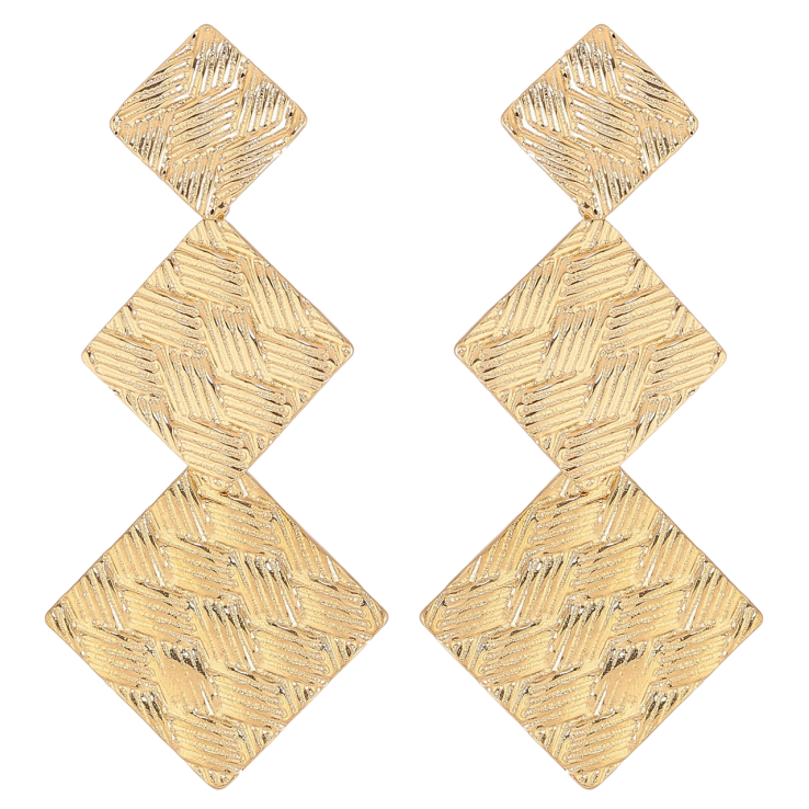 Сережки Xuping TTM Stainless Steel колір 14К пусети «Ромбові підвіски з візерунком» фото №13