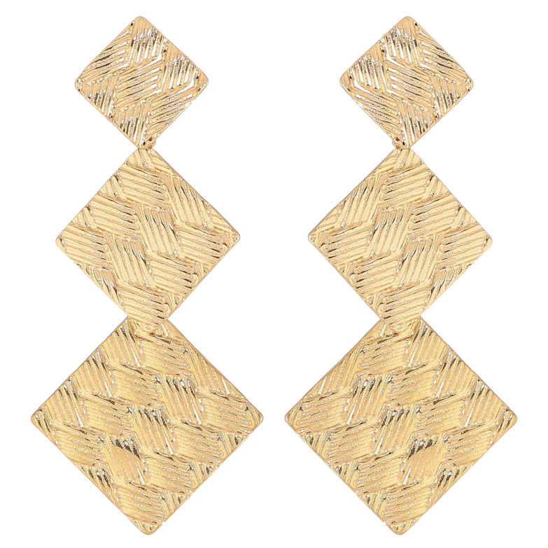 Сережки Xuping TTM Stainless Steel колір 14К пусети «Ромбові підвіски з візерунком» фото №5