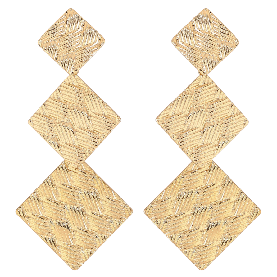 Сережки Xuping TTM Stainless Steel колір 14К пусети «Ромбові підвіски з візерунком» фото №1