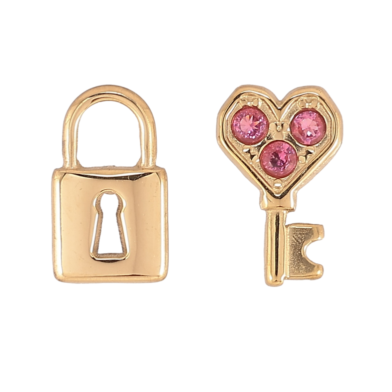 Сережки Xuping TTM Stainless Steel колір 14К пусети «Замочок з ключиком» фото №1