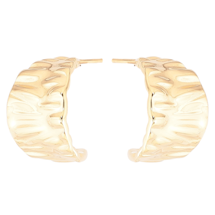 Сережки Xuping TTM Stainless Steel колір 14К пусети «Широкі дуги з візерунком» фото №10